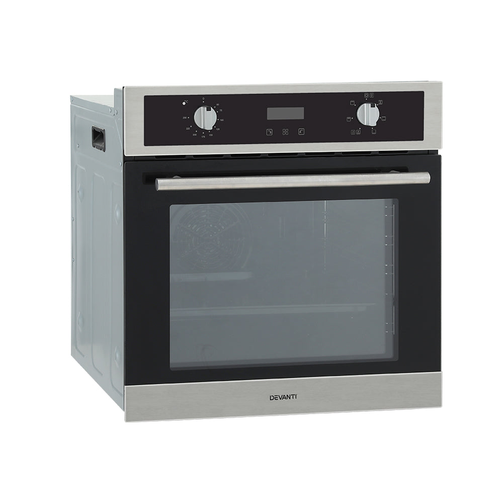 Devanti Electric Built In Wall Oven 80L Convection Grill Ovens Stainless Steel-2