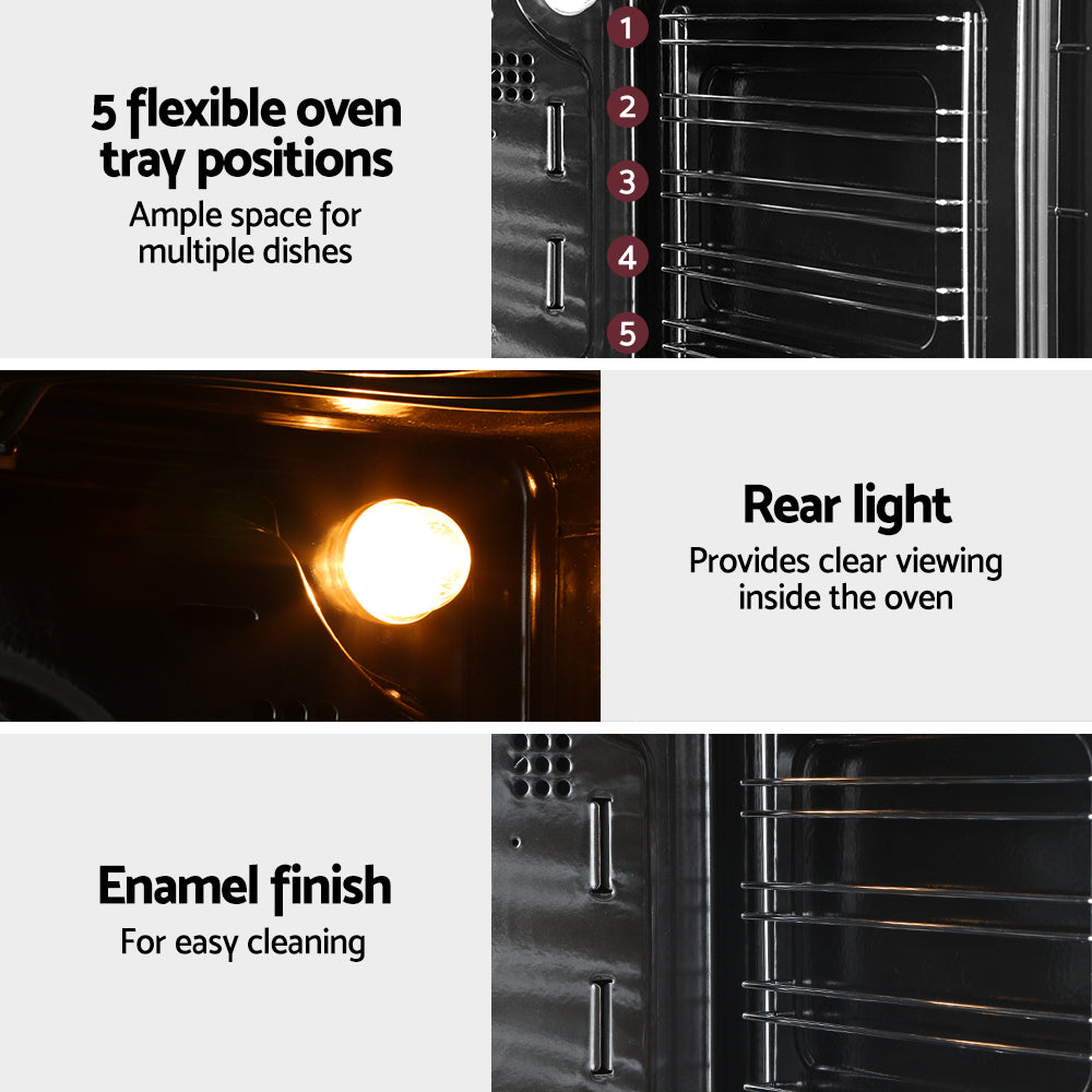 Devanti Electric Built In Wall Oven 80L Convection Grill Ovens Stainless Steel-4