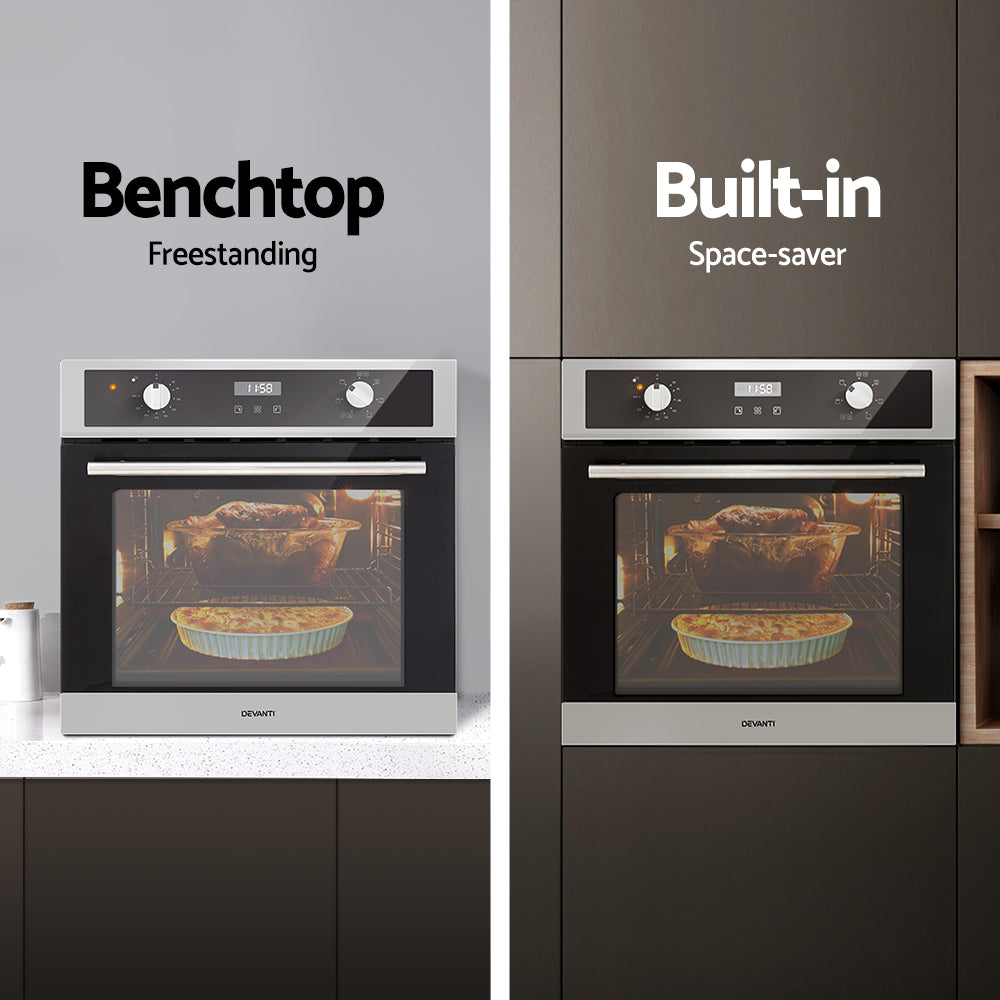 Devanti Electric Built In Wall Oven 80L Convection Grill Ovens Stainless Steel-6