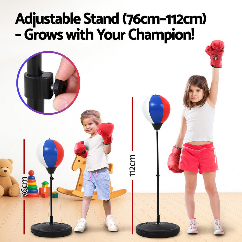 Everfit Kids Punching Bag Stand Set Adjustable 76-112cm with Gloves & Pump-3