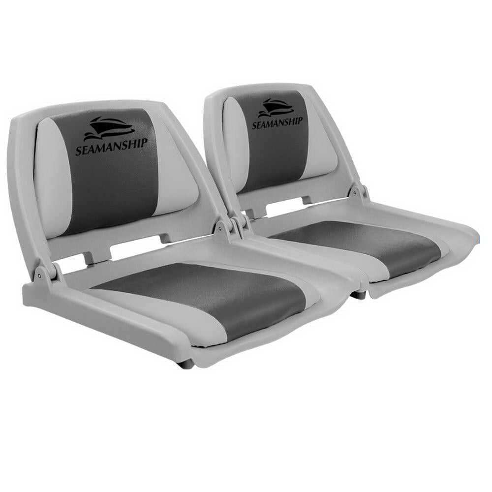 Seamanship 2X Folding Boat Seats Marine Seat Swivel Low Back 4cm Padding Grey-0