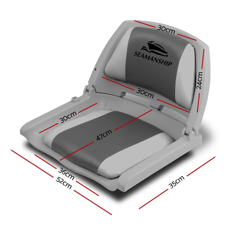 Seamanship 2X Folding Boat Seats Marine Seat Swivel Low Back 4cm Padding Grey-1