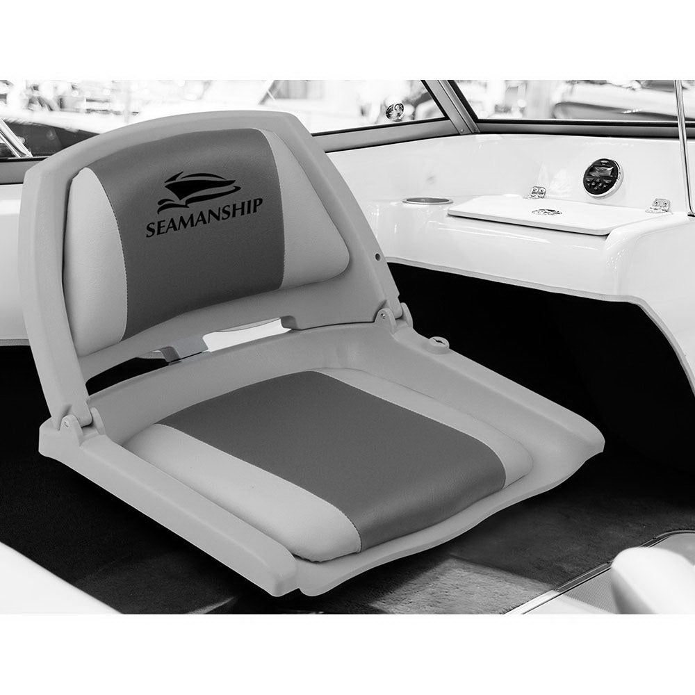 Seamanship 2X Folding Boat Seats Marine Seat Swivel Low Back 4cm Padding Grey-2