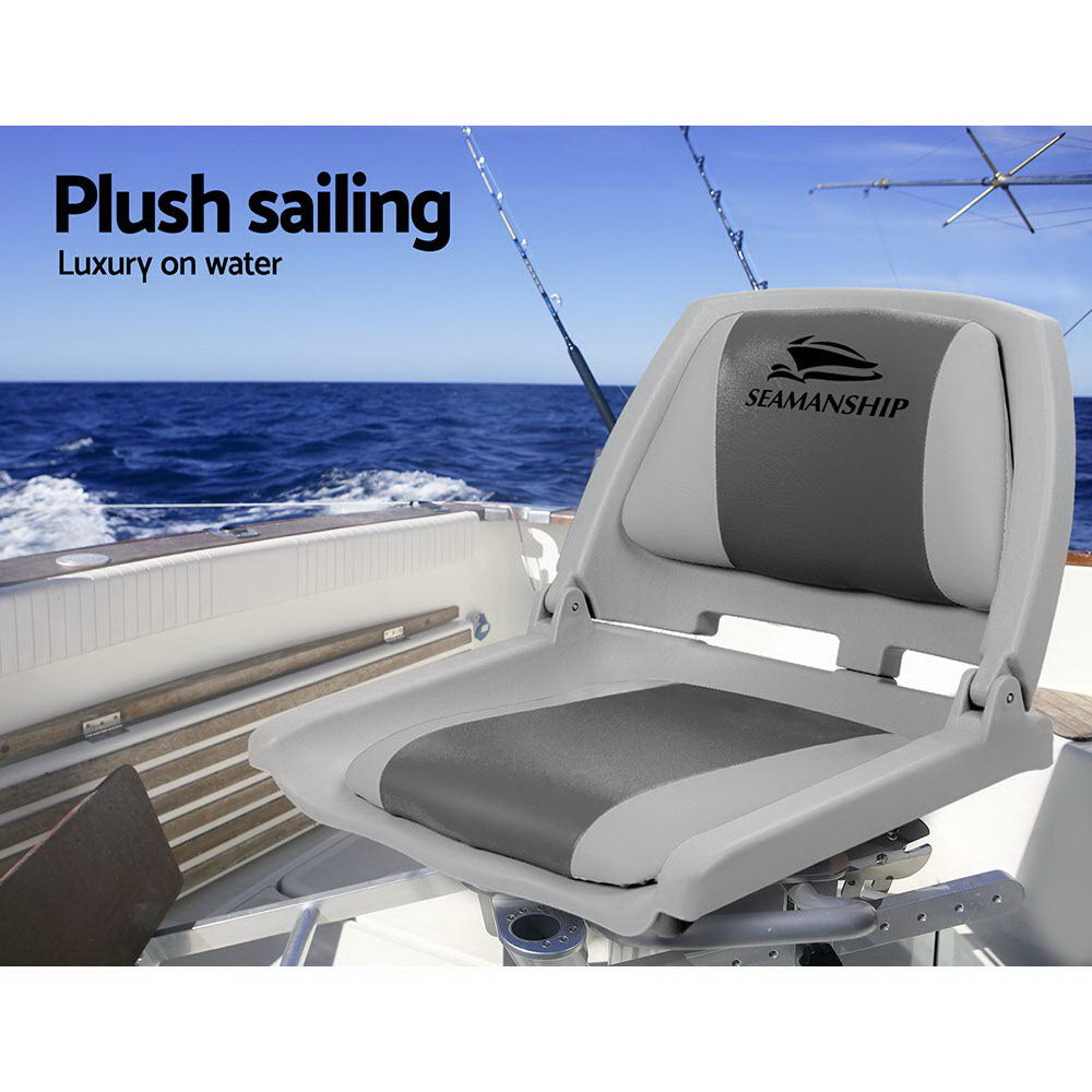 Seamanship 2X Folding Boat Seats Marine Seat Swivel Low Back 4cm Padding Grey-3