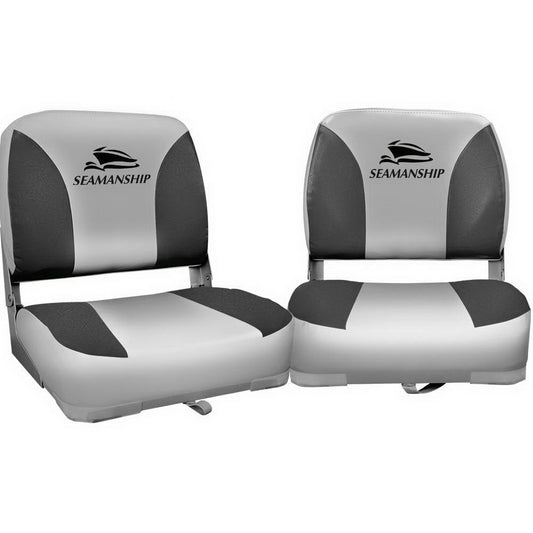 Seamanship 2X Folding Boat Seats Marine Swivel Low Back 13cm Padding Charcoal-0