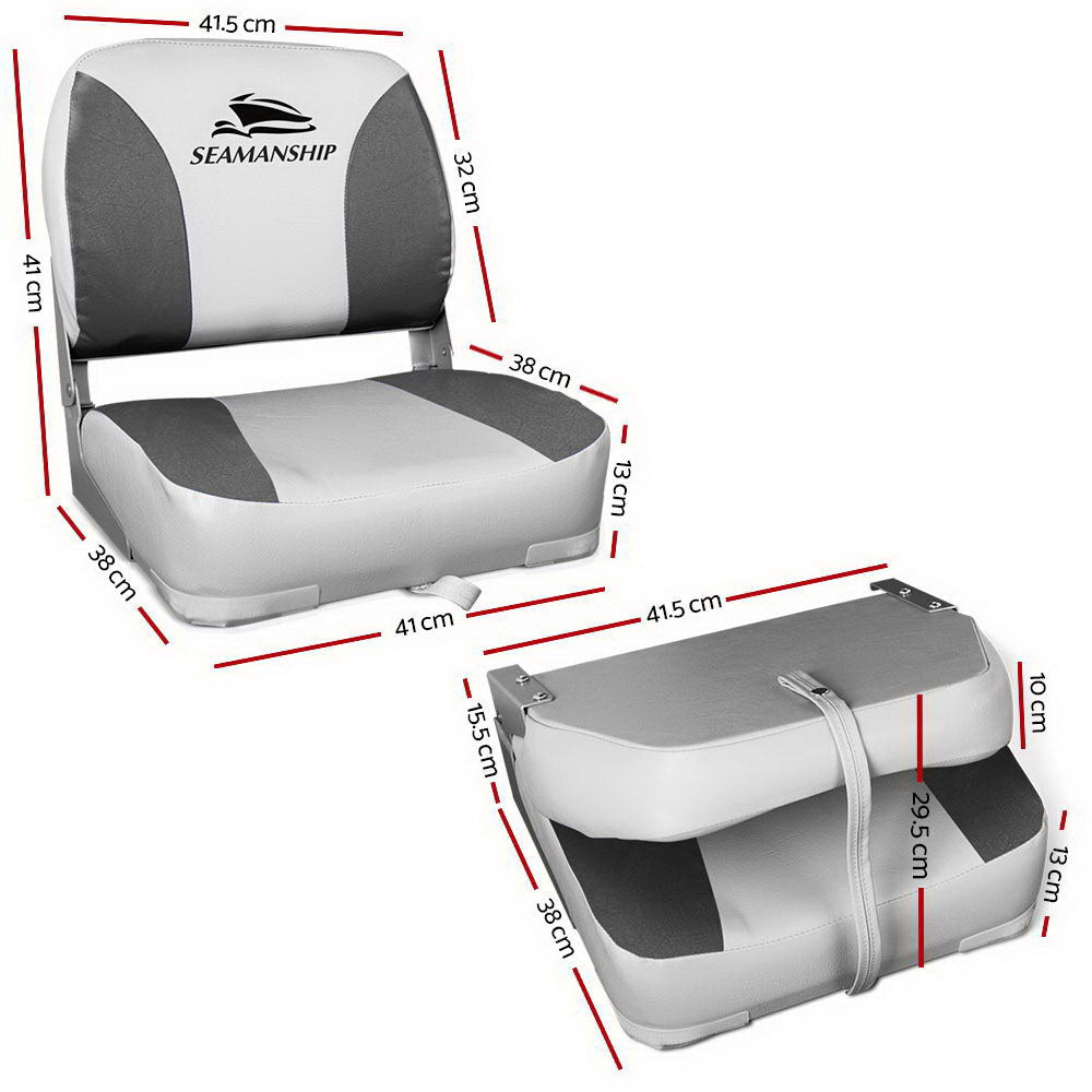 Seamanship 2X Folding Boat Seats Marine Swivel Low Back 13cm Padding Charcoal-1