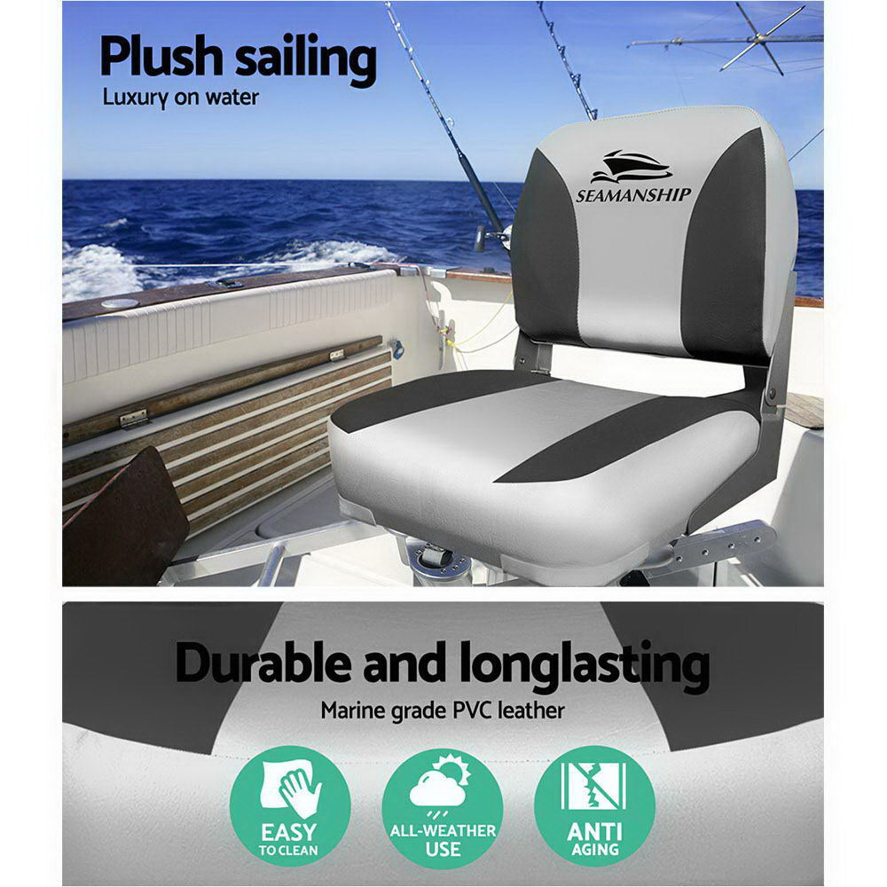 Seamanship 2X Folding Boat Seats Marine Swivel Low Back 13cm Padding Charcoal-3