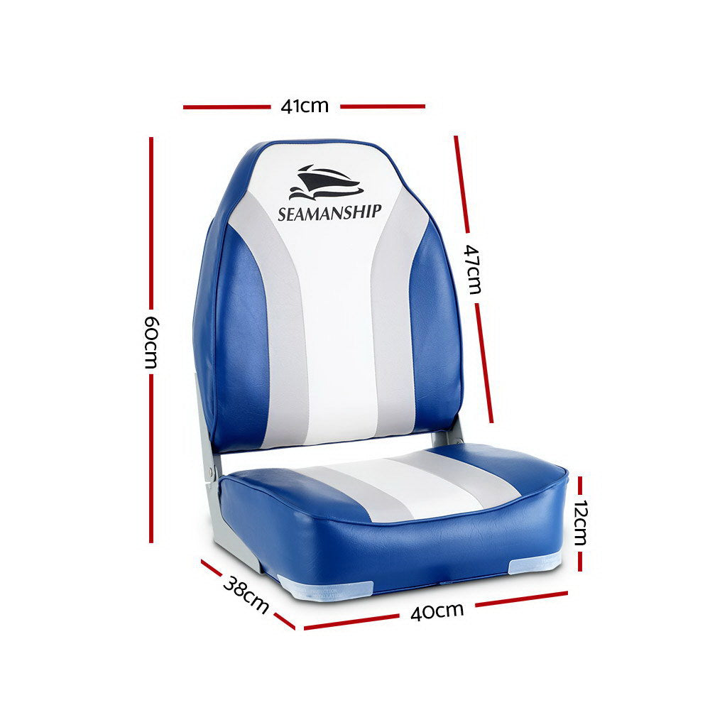 Seamanship 2X Folding Boat Seats Marine Seat Swivel High Back 12cm Padding Blue-1