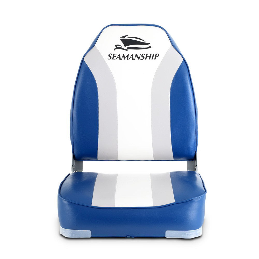 Seamanship 2X Folding Boat Seats Marine Seat Swivel High Back 12cm Padding Blue-2