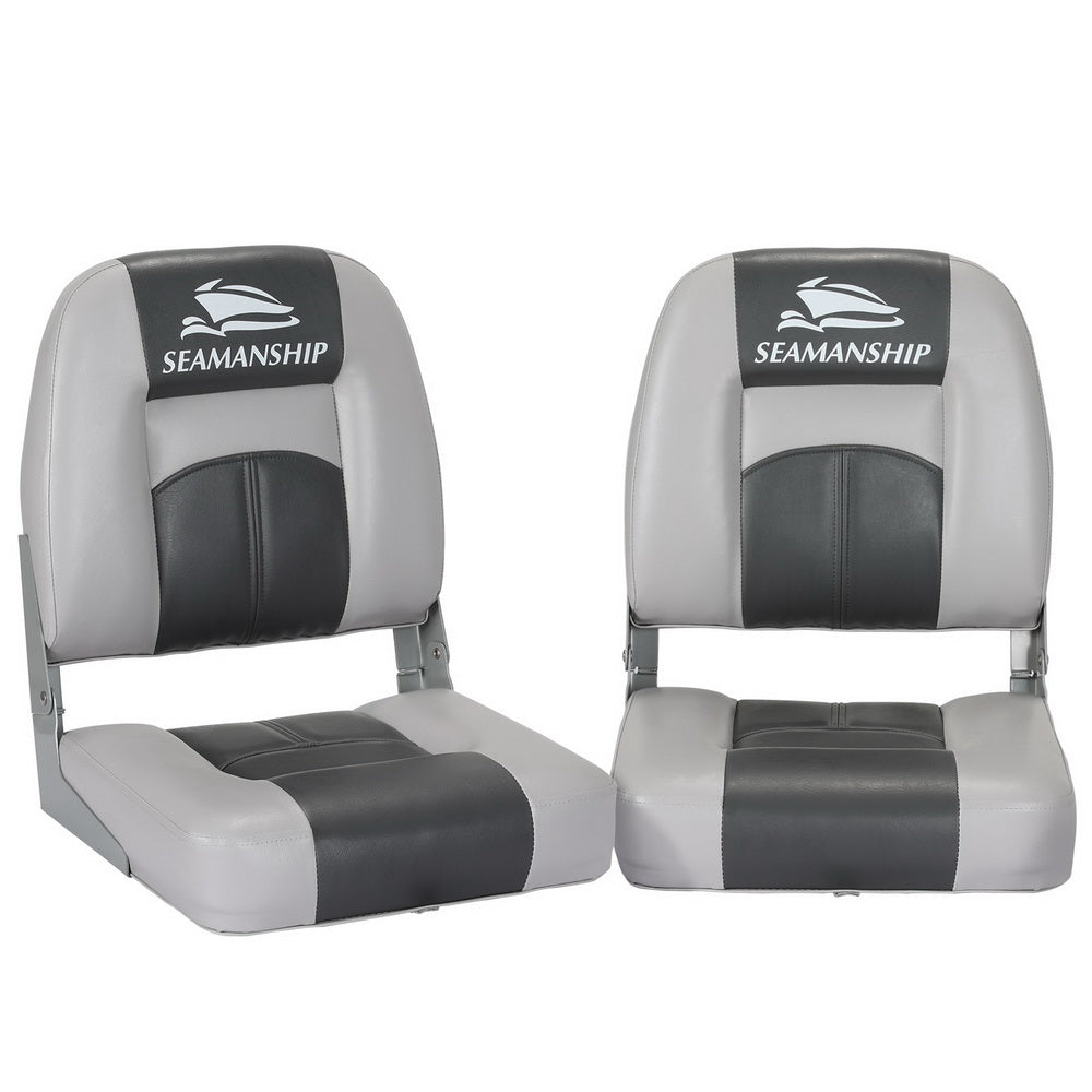 Seamanship 2X Folding Boat Seats Marine Swivel Low Back 10cm Padding Charcoal-0