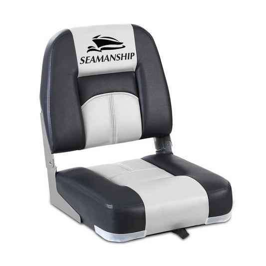 Seamanship 2X Folding Boat Seats Marine Seat Swivel Low Back 10cm Padding Grey-0