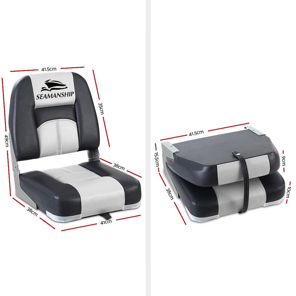 Seamanship 2X Folding Boat Seats Marine Seat Swivel Low Back 10cm Padding Grey-1