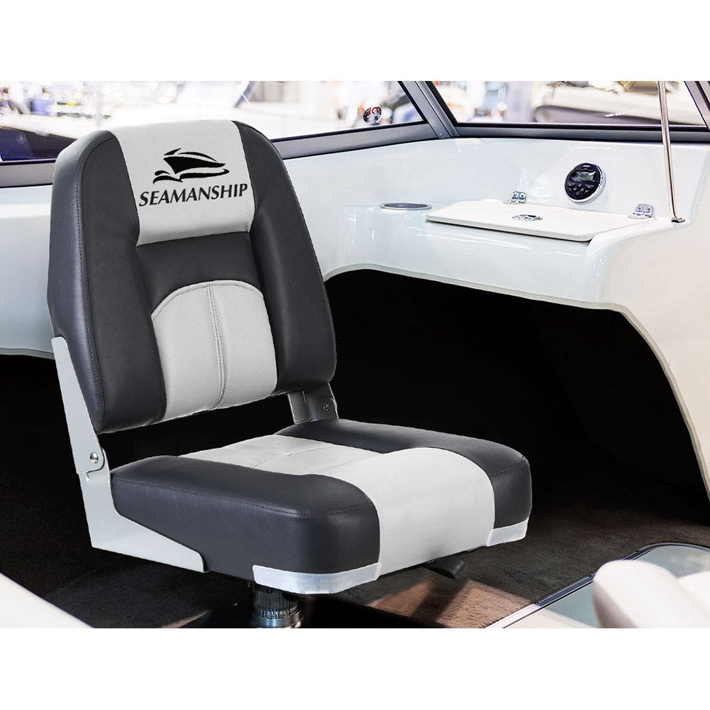 Seamanship 2X Folding Boat Seats Marine Seat Swivel Low Back 10cm Padding Grey-2