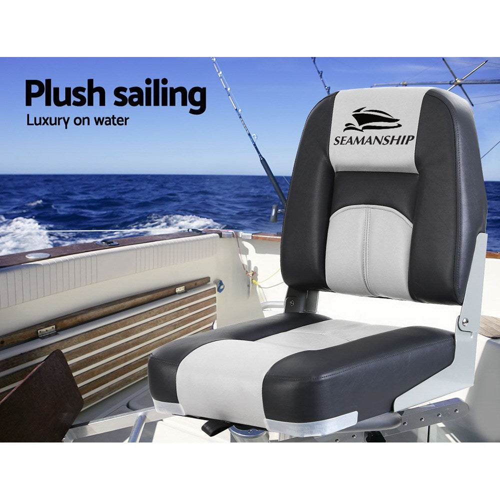 Seamanship 2X Folding Boat Seats Marine Seat Swivel Low Back 10cm Padding Grey-3