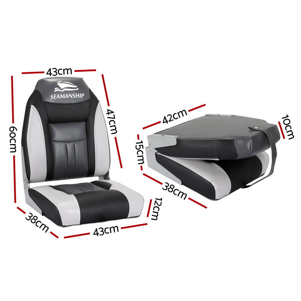 Seamanship 2X Folding Boat Seats Marine Seat Swivel High Back 12cm Padding Black-1