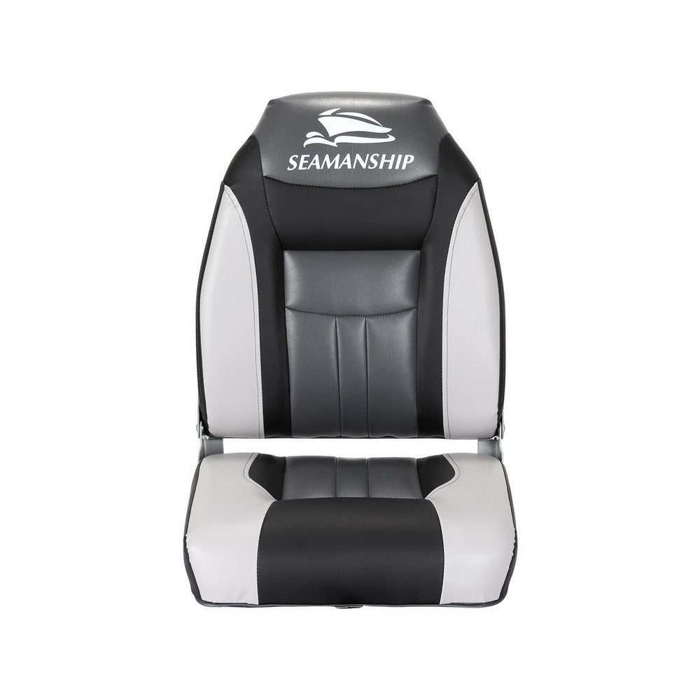 Seamanship 2X Folding Boat Seats Marine Seat Swivel High Back 12cm Padding Black-2