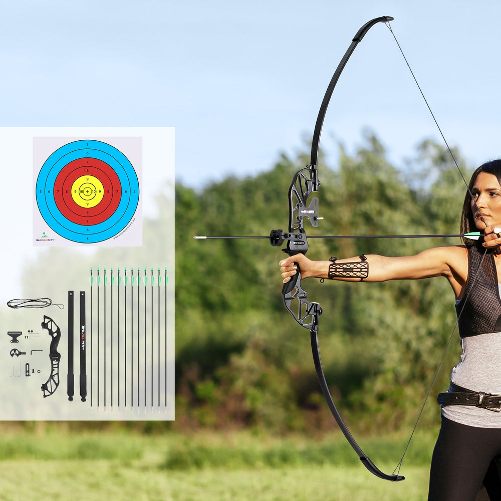 Everfit 55lbs Bow Arrow Set Recurve Takedown Archery Hunting for Beginner Green-4