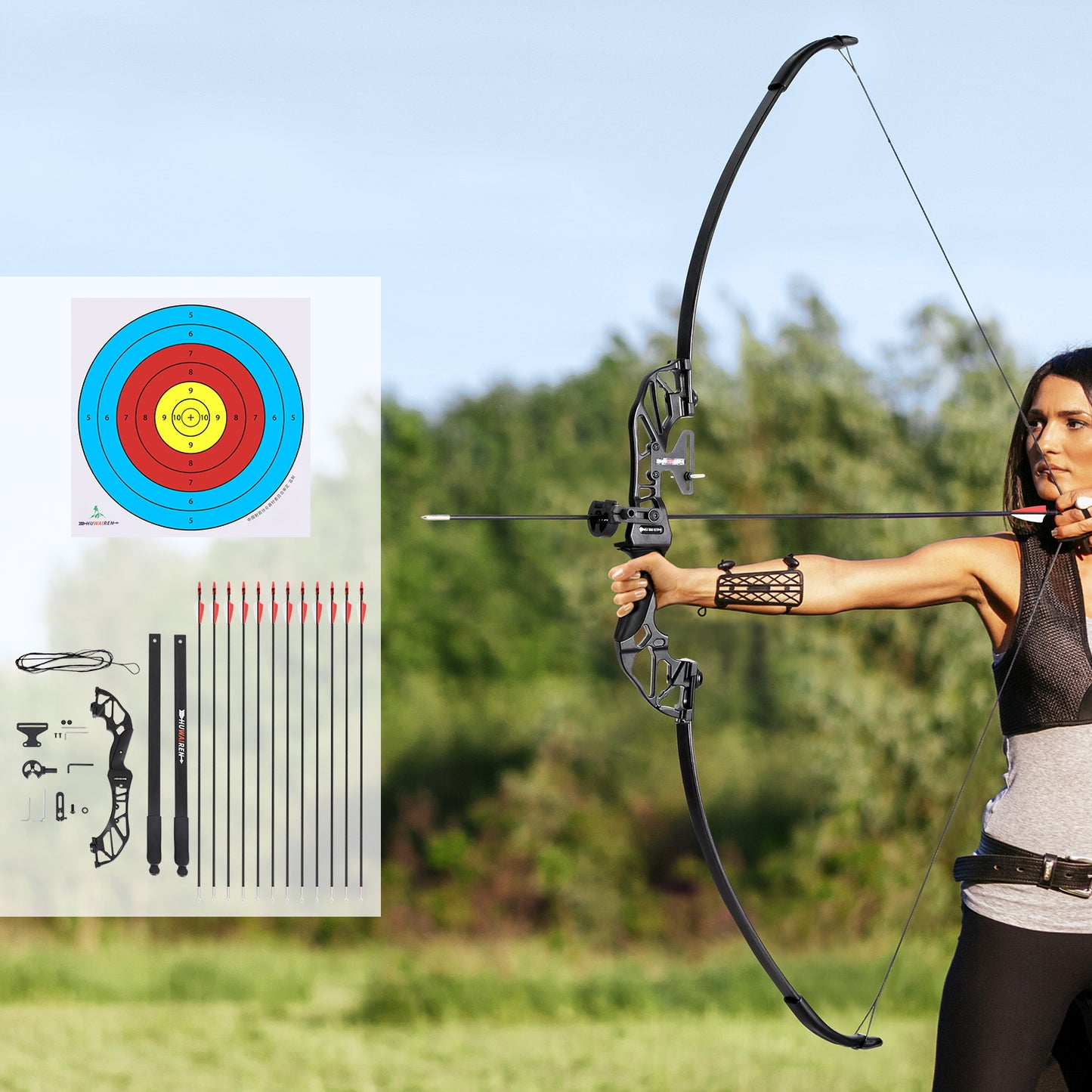 Everfit 55lbs Bow Arrow Set Recurve Takedown Archery Hunting for Beginner Red-4