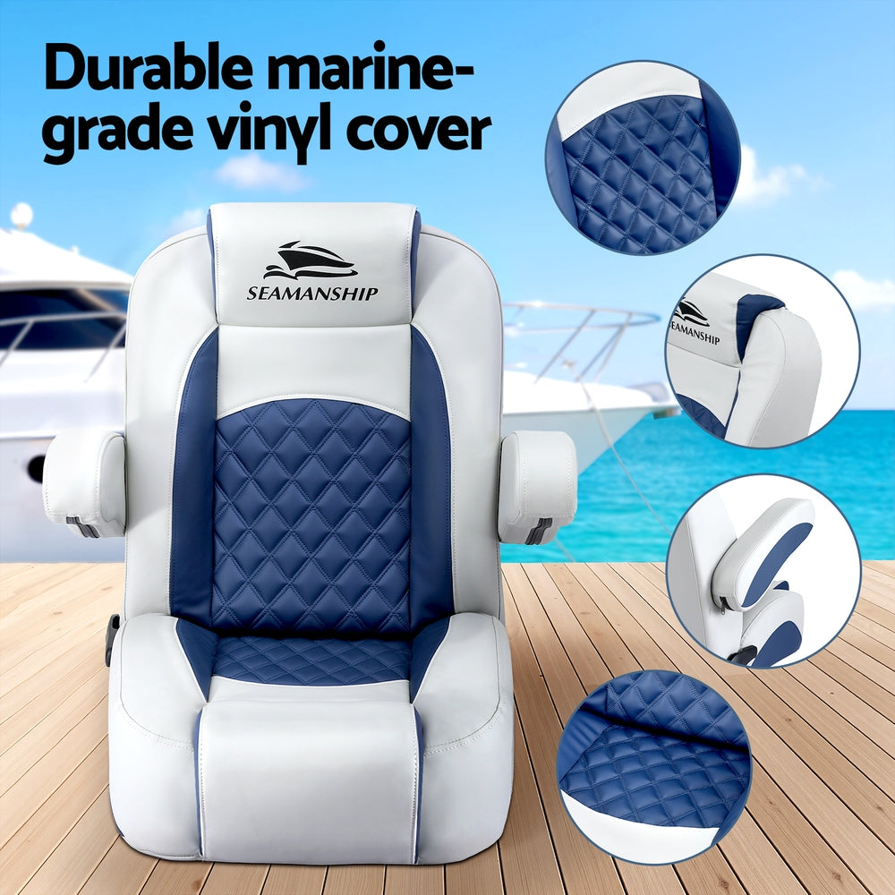 Seamanship Reclining Captain Boat Seat 90°-155° Recline, 19cm Thick Cushion-3