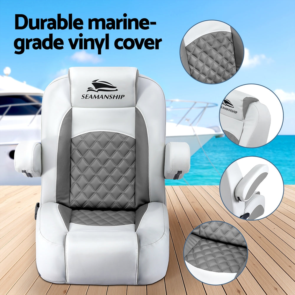 Seamanship Reclining Captain Boat Seat 90°-155° Recline, 19cm Thick Cushion-3
