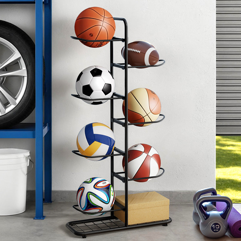 Everfit Ball Storage Rack Sports Equipment Organizer 7-Tier Holder for Garage Gym Black-6