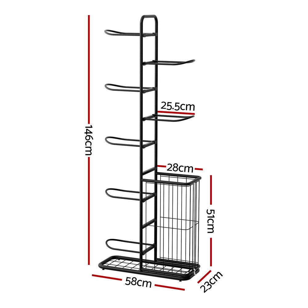 Everfit Ball Storage Rack Sports Equipment Organizer 7-Tier with Basket for Garage Gym Black-1