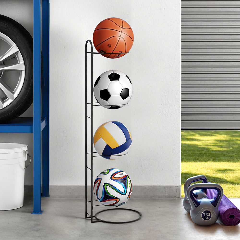 Everfit Ball Storage Rack Sports Equipment Organizer 4-Tier Holder for Garage Gym Black-6