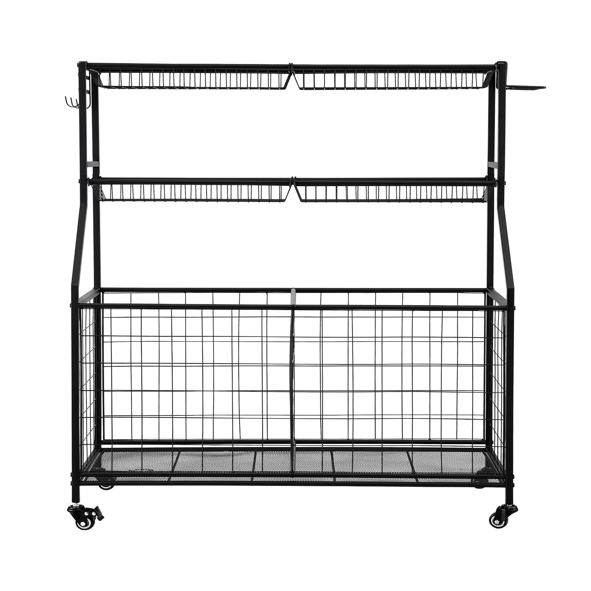 Everfit Sports Equipment Organizer Storage with Wheels Multi-Sport Garage Gym Black-2