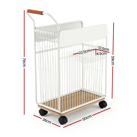 Everfit Yoga Mat Storage Rack Mobile Holder with Wheels Basket Home Gym Storage Organizer White-1