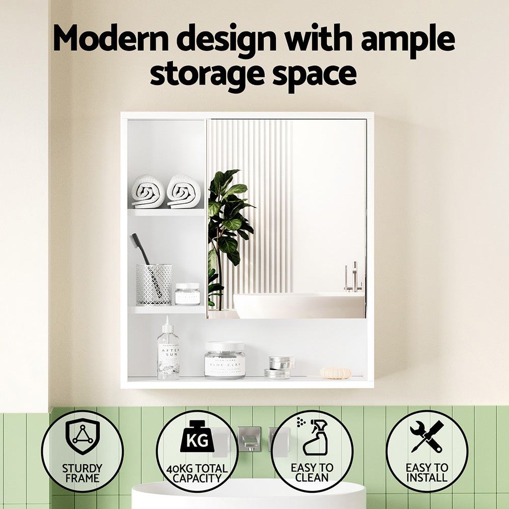 Cefito Bathroom Mirror Cabinet Mirrored Medicine Adjustable Shelf Wall Mounted 560mm White-3