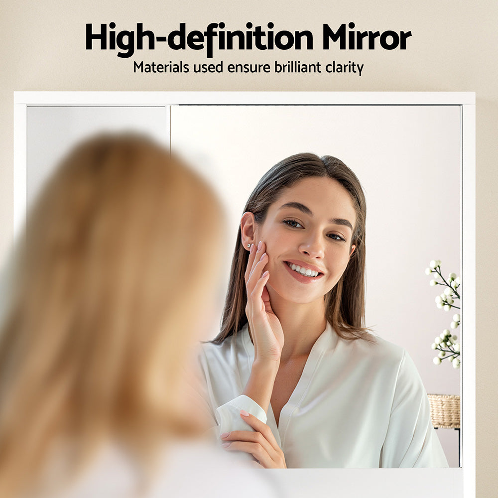 Cefito Bathroom Mirror Cabinet Mirrored Medicine Adjustable Shelf Wall Mounted 560mm White-4