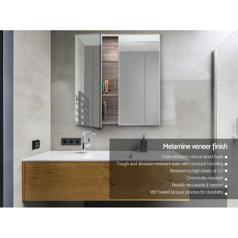 Cefito Bathroom Mirror Cabinet 600x720mm Oak-3