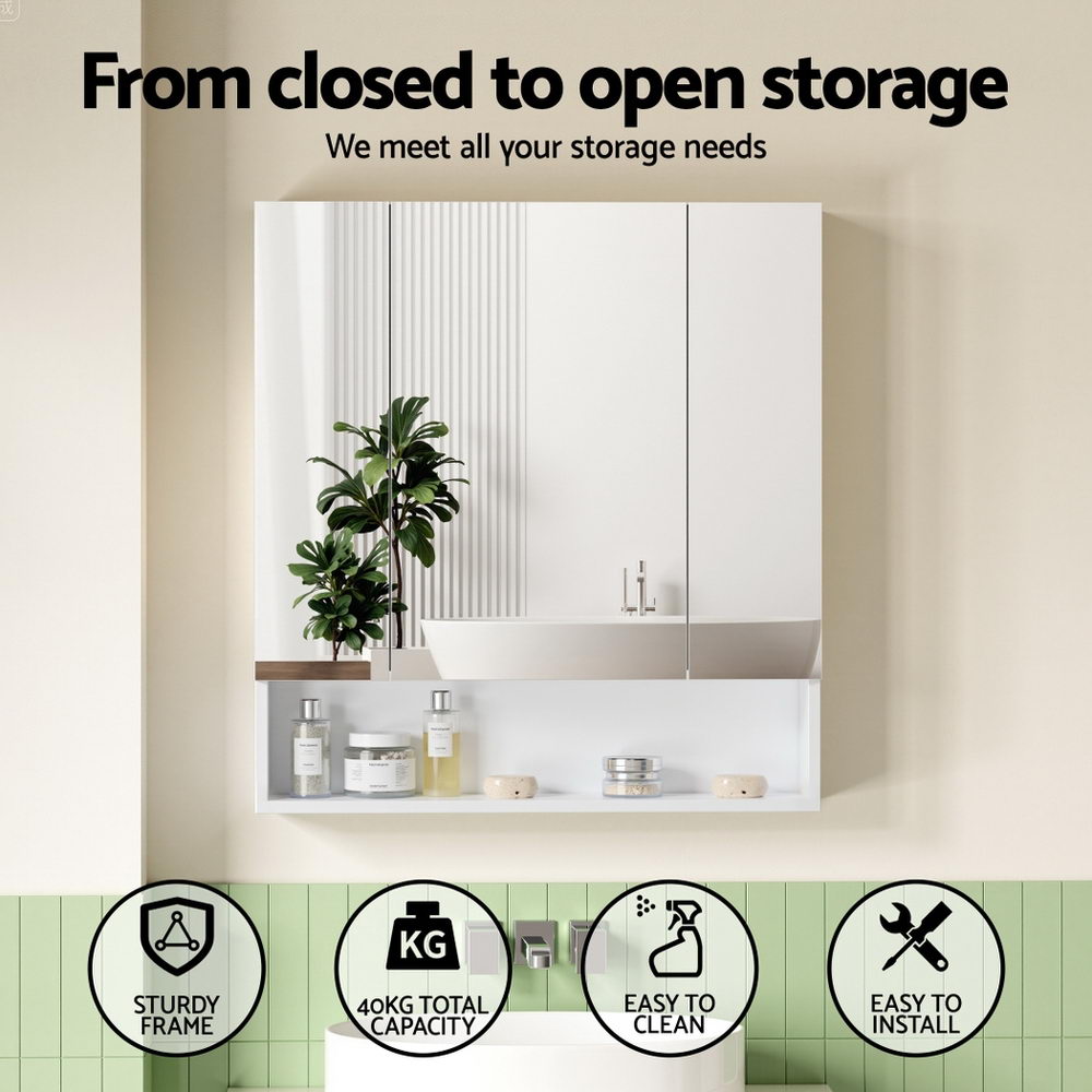 Cefito Bathroom Mirror Cabinet Medicine Adjustable Shelves Wall Hung 700x750mm White-3
