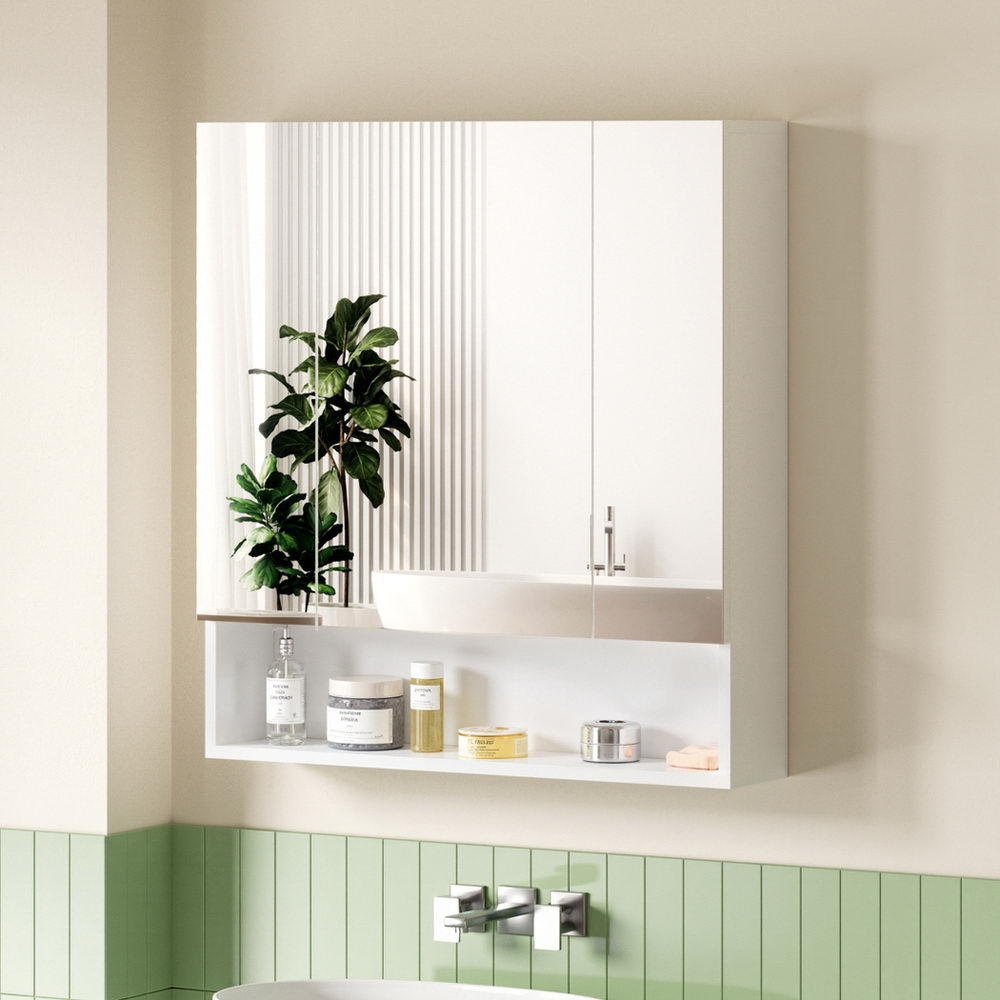 Cefito Bathroom Mirror Cabinet Medicine Adjustable Shelves Wall Hung 700x750mm White-6