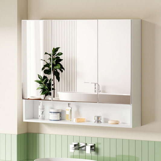 Cefito Bathroom Mirror Cabinet Medicine Adjustable Shelves Wall Hung 900x750mm White-0