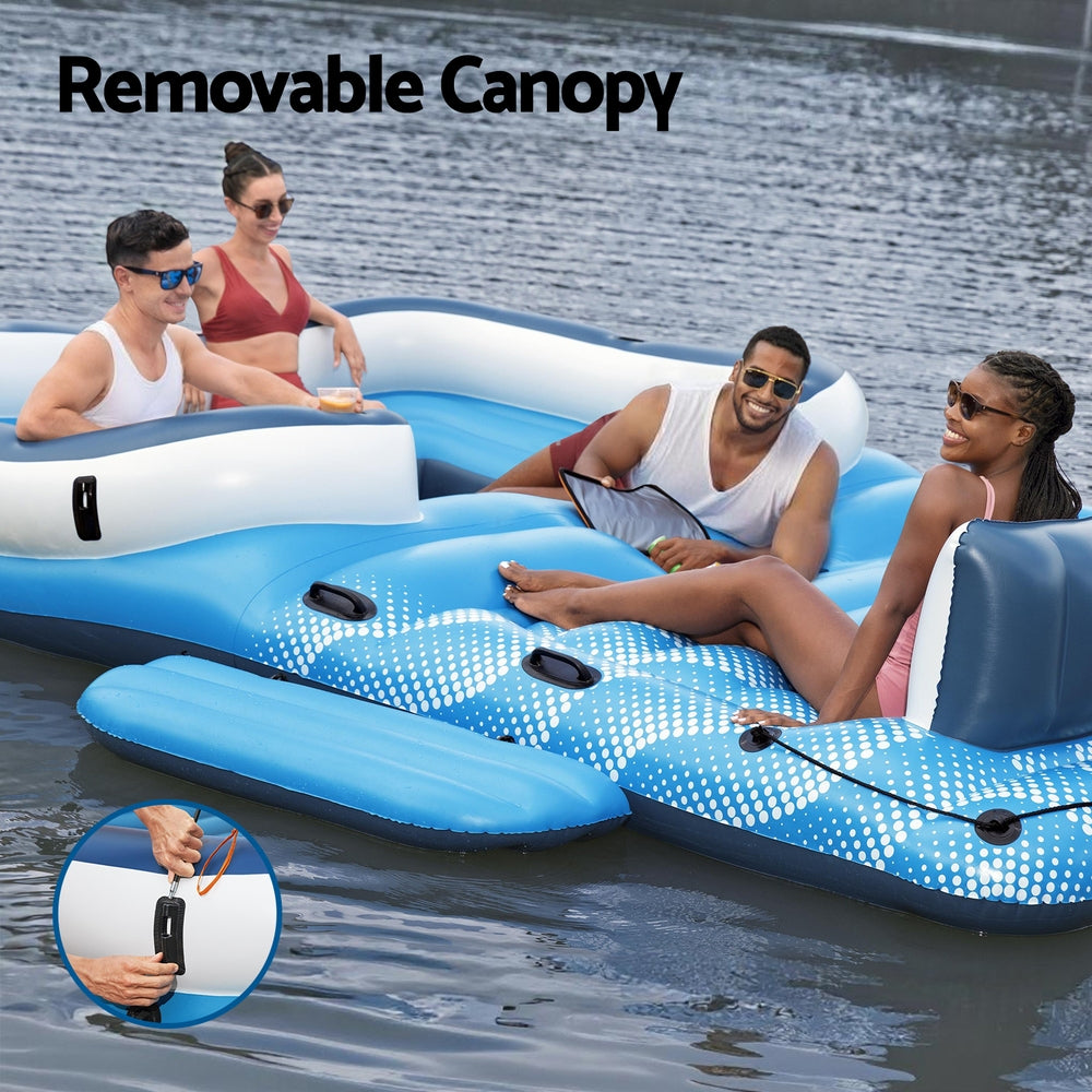 Bestway Pool Float Island Inflatable Lounge 6-person Raft Seat Canopy-3