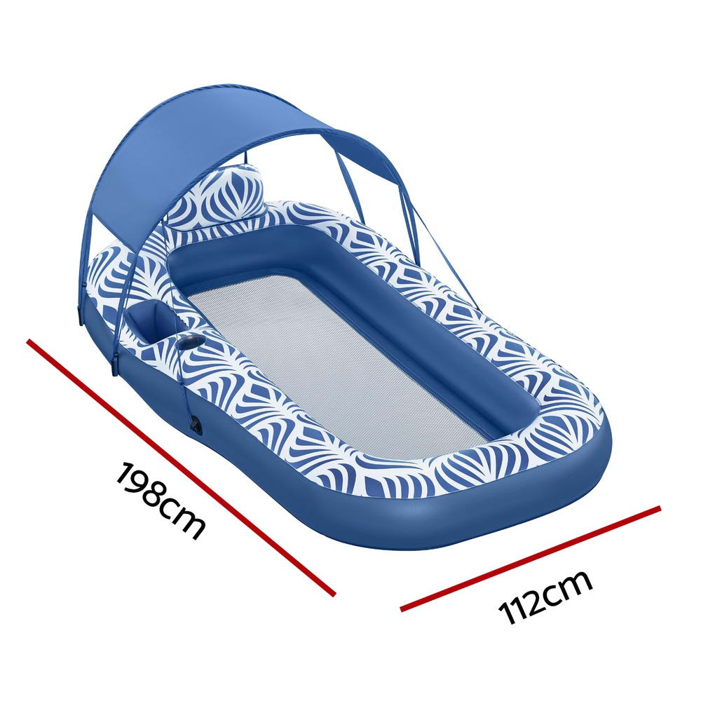 Bestway Inflatable Floating Float Lounger with Sunshade Canopy 1.98Mx1.12M Blue-2