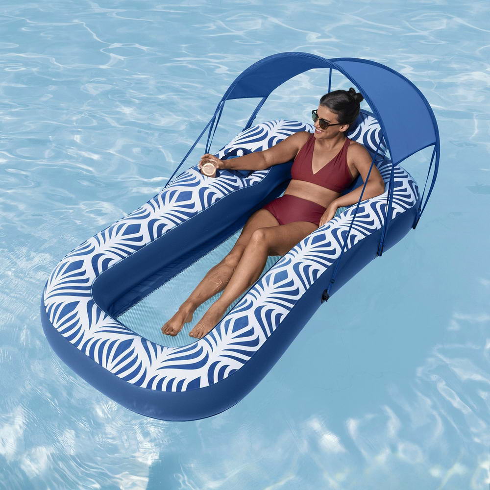 Bestway Inflatable Floating Float Lounger with Sunshade Canopy 1.98Mx1.12M Blue-6
