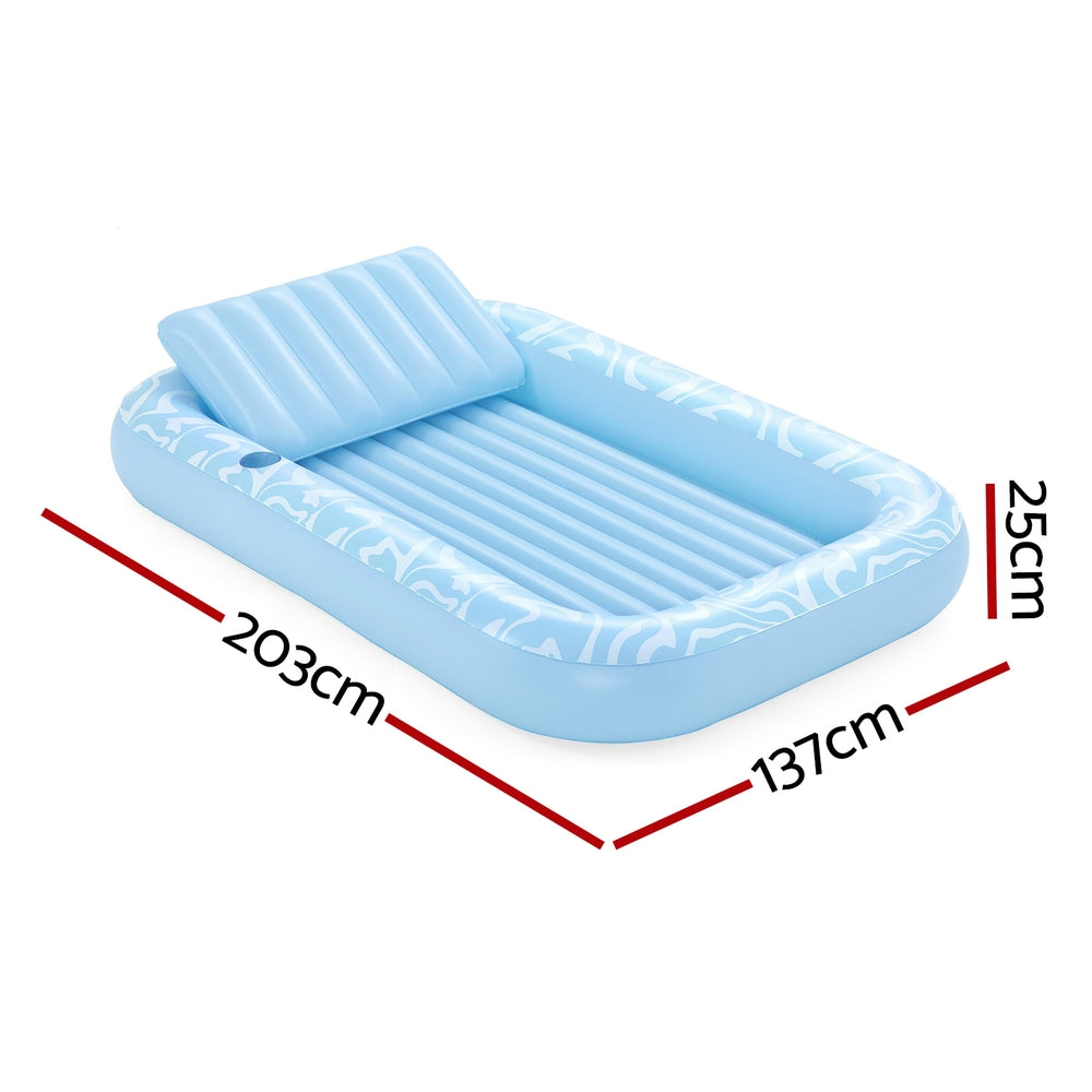 Bestway Float Floating Seat Pool Lounger Inflatable Lounge Chair Bed Pillow Cup Holder 2.03MX1.37M-1
