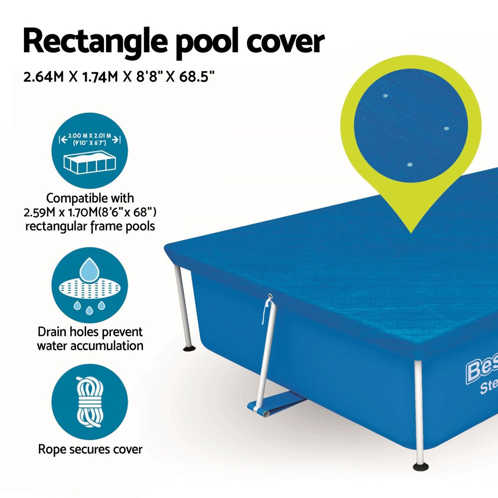 Bestway Pool Cover 264x174cm Rectangle Swimming Pool PE Shelter Fits 259x170cm Pools-4