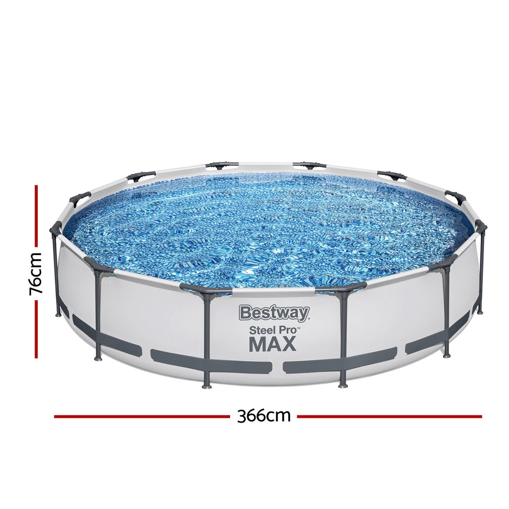 Bestway Swimming Pool 366x76cm Steel Frame Round Above Ground Pools w/ Filter Pump 6473L-1