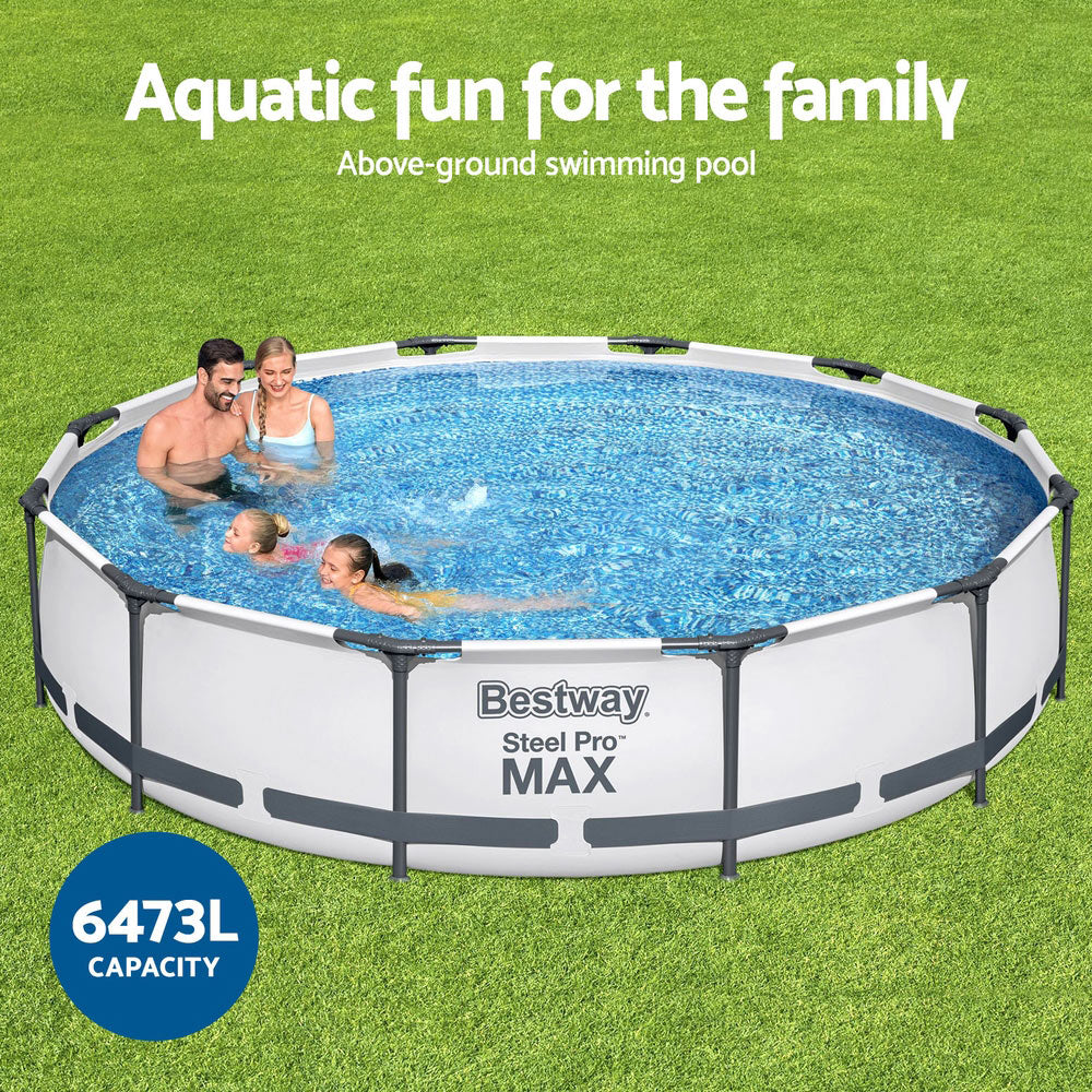 Bestway Swimming Pool 366x76cm Steel Frame Round Above Ground Pools w/ Filter Pump 6473L-3