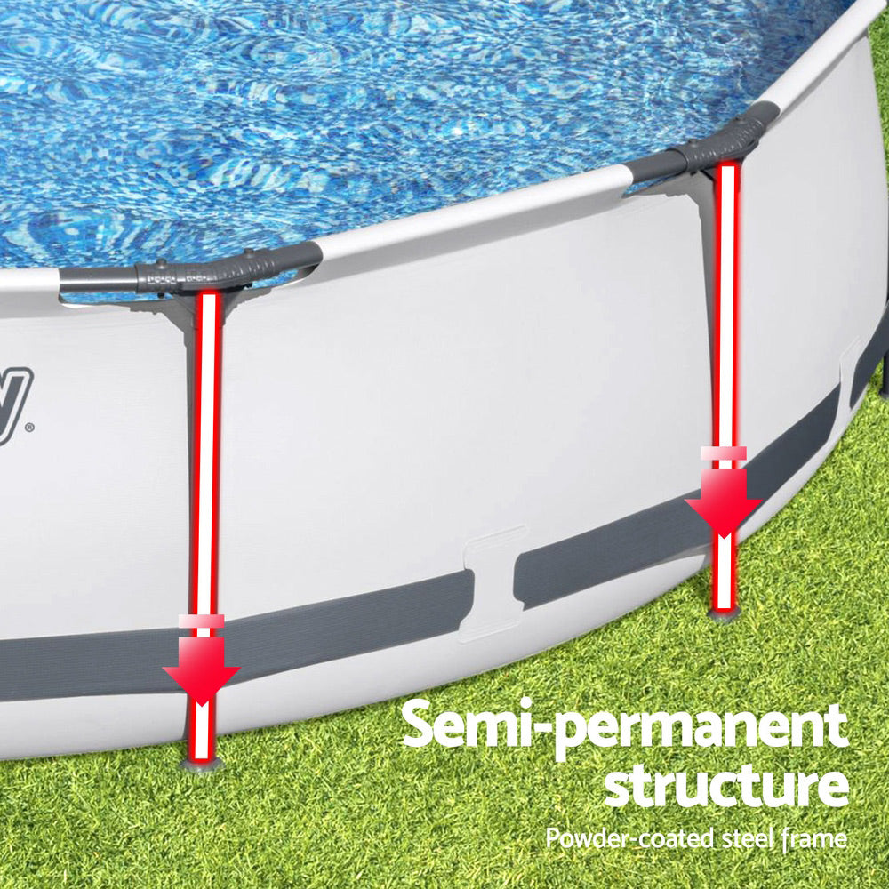 Bestway Swimming Pool 366x76cm Steel Frame Round Above Ground Pools w/ Filter Pump 6473L-4