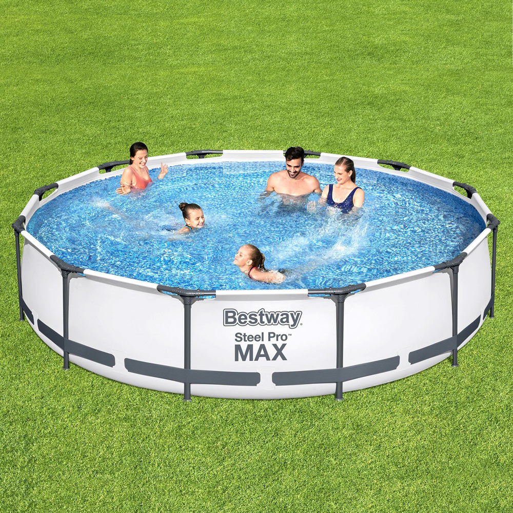 Bestway Swimming Pool 366x76cm Steel Frame Round Above Ground Pools w/ Filter Pump 6473L-6