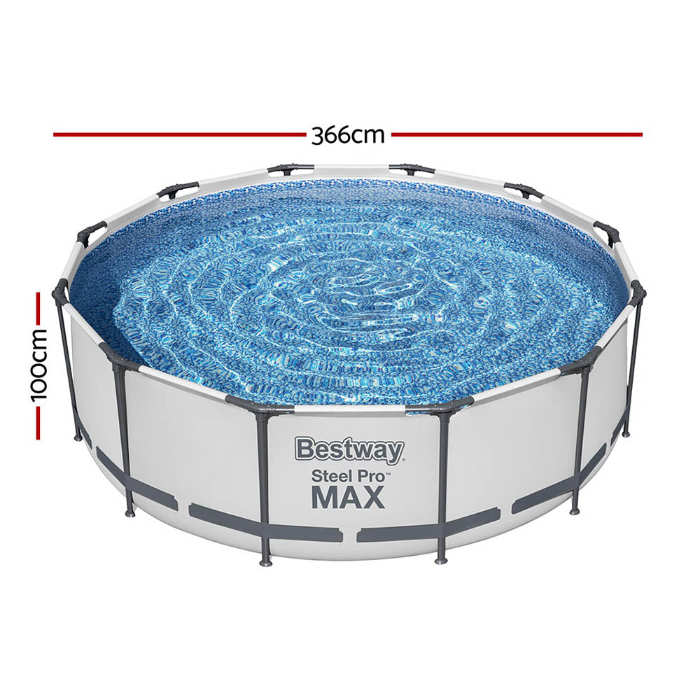 Bestway Swimming Pool 366x100cm Steel Frame Round Above Ground Pools w/ Filter Pump 9150L-1