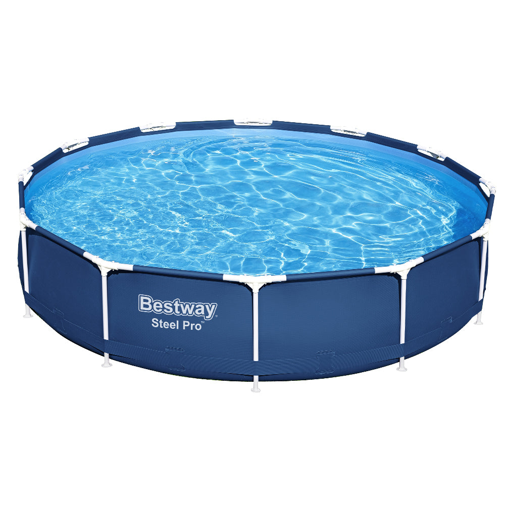 Bestway Swimming Pool 366x76cm Steel Frame Round Above Ground Pools w/ Filter Pump 6473L-2