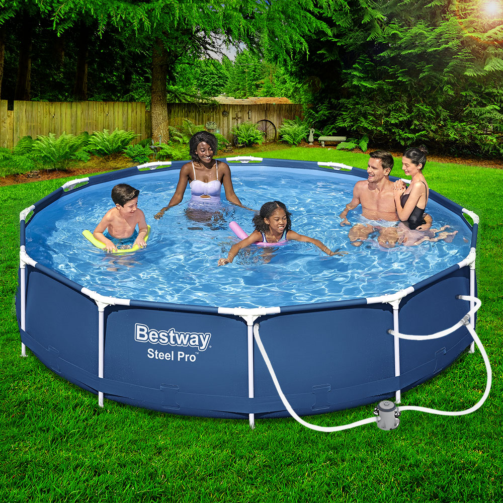 Bestway Swimming Pool 366x76cm Steel Frame Round Above Ground Pools w/ Filter Pump 6473L-7