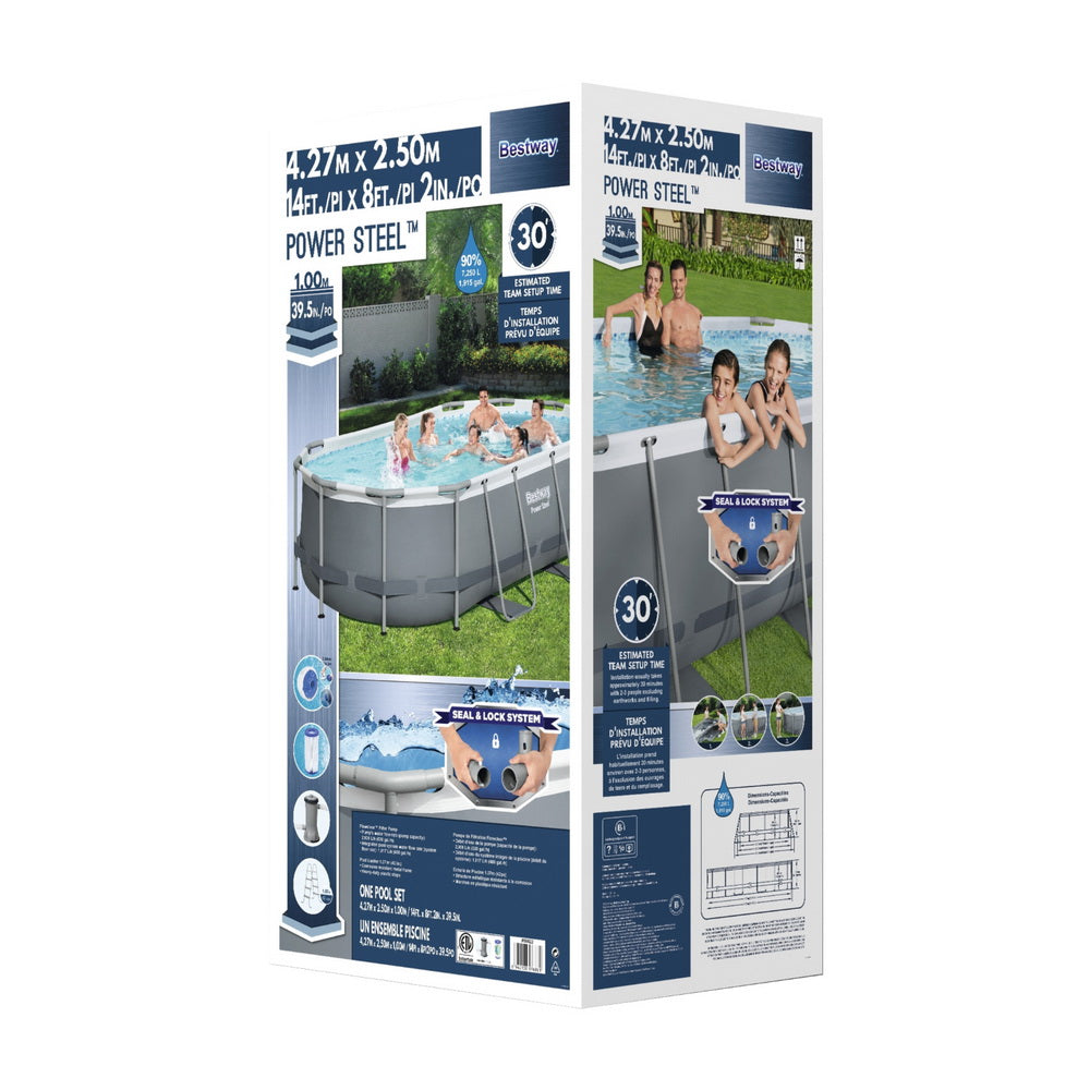 Bestway Swimming Pool 427x250x100cm Steel Frame Above Ground Pools Filter Pump Ladder 7250L-2