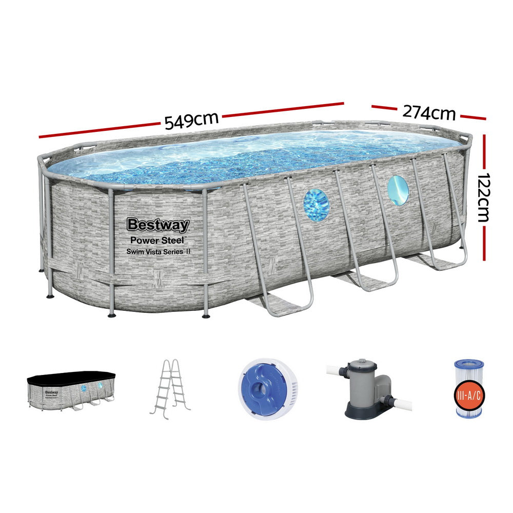 Bestway Swimming Pool 549x274x122cm Steel Frame Above Ground Pools Filter Pump Ladder 13430L-1