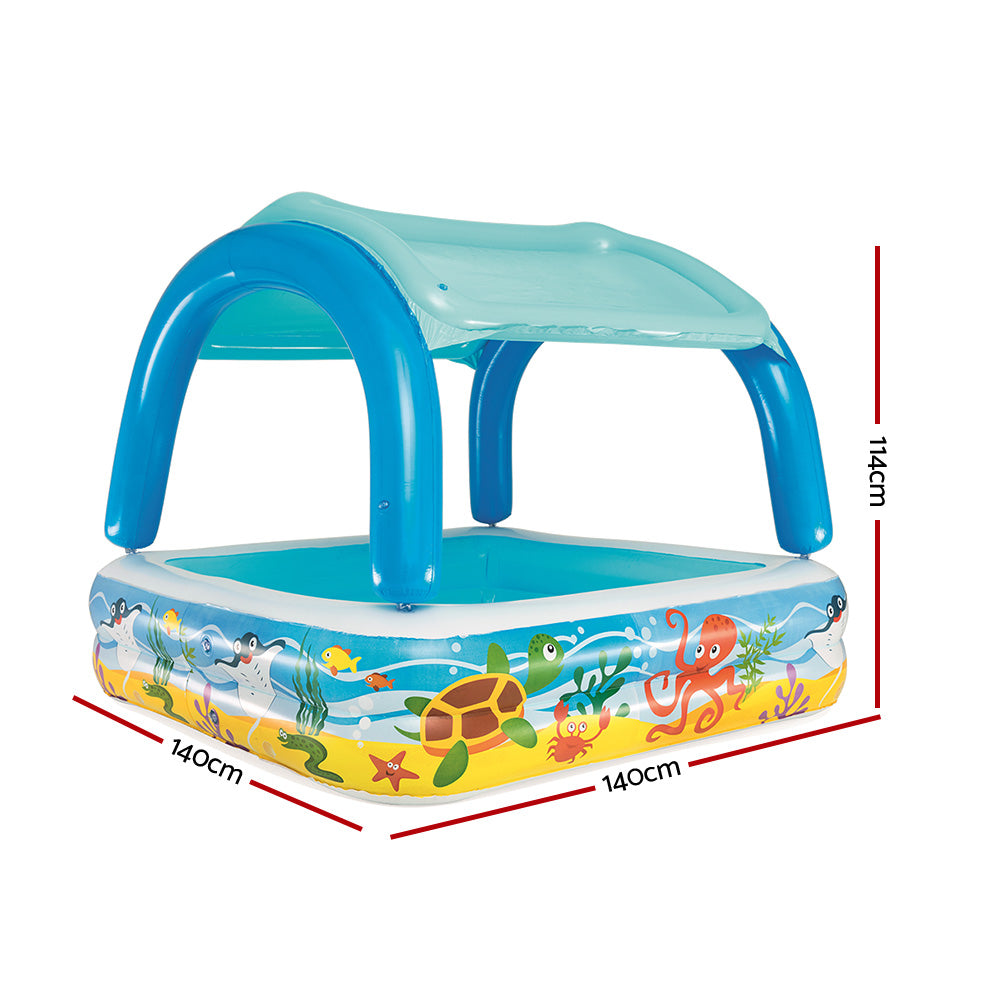 Bestway Kids Pool 140x140x114cm Inflatable Swimming w/ Canopy Play Pools 265L-1
